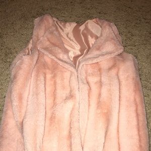 pink fluffy over coat